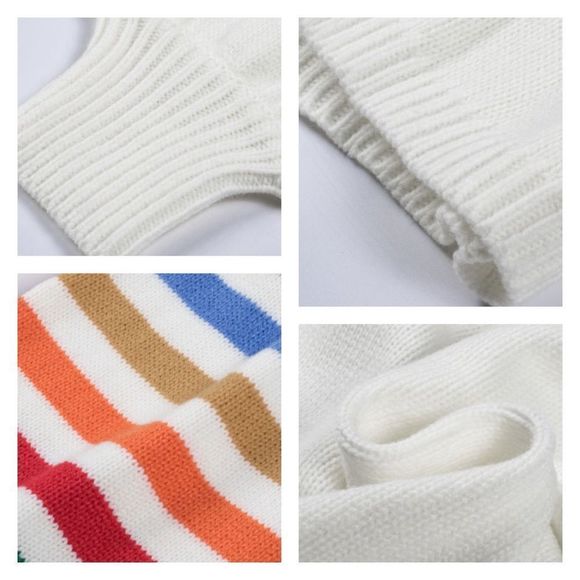 NEW Vintage 70’s 80’s White Rainbow Stripe Open Front Cardigan Sweater - Picture 5 of 8